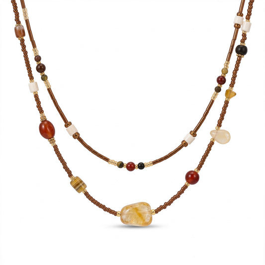Layered Earth-Tone Beaded Necklace