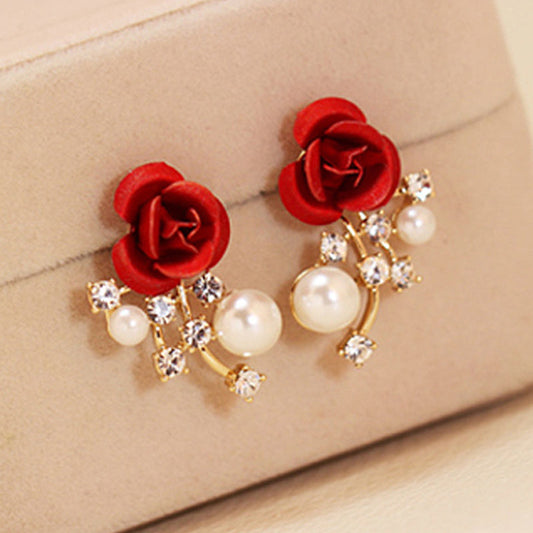 Red rose crystal stud earrings